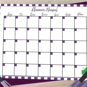 Planner Mensal Fofo Frutas para pessoas organizadas e criativas roxo